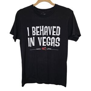 Certified C*ck & Bull SmalI I Behaved in Vegas Black Graphic Short Sleeve Tshirt